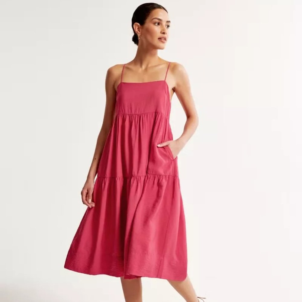 Abercrombie Pink Trapeze Midi Dress - Pink NWT